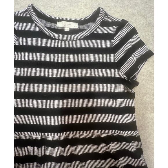 LOFT Petite MP Ribbed Knit Stripe Short Sleeve Dress Black White - Picture 5 of 5